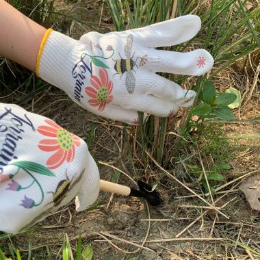 Personalized Original Painted Flower Garden Gloves with Name Replaceable 2 pairs