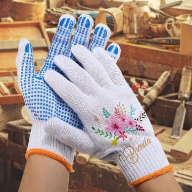 Personalized Original Painted Flower Garden Gloves with Name Replaceable 2 pairs